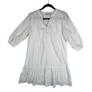 LOFT Eyelet Dress White Polka Dot 3/4‎ Sleeve Casual Summer Dress Small